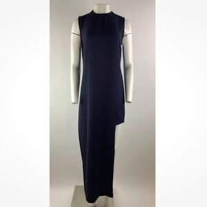Nomia Sz 6 Asymmetric Hem Maxi Sheath Dress Blue Polyester Sleeveless Style